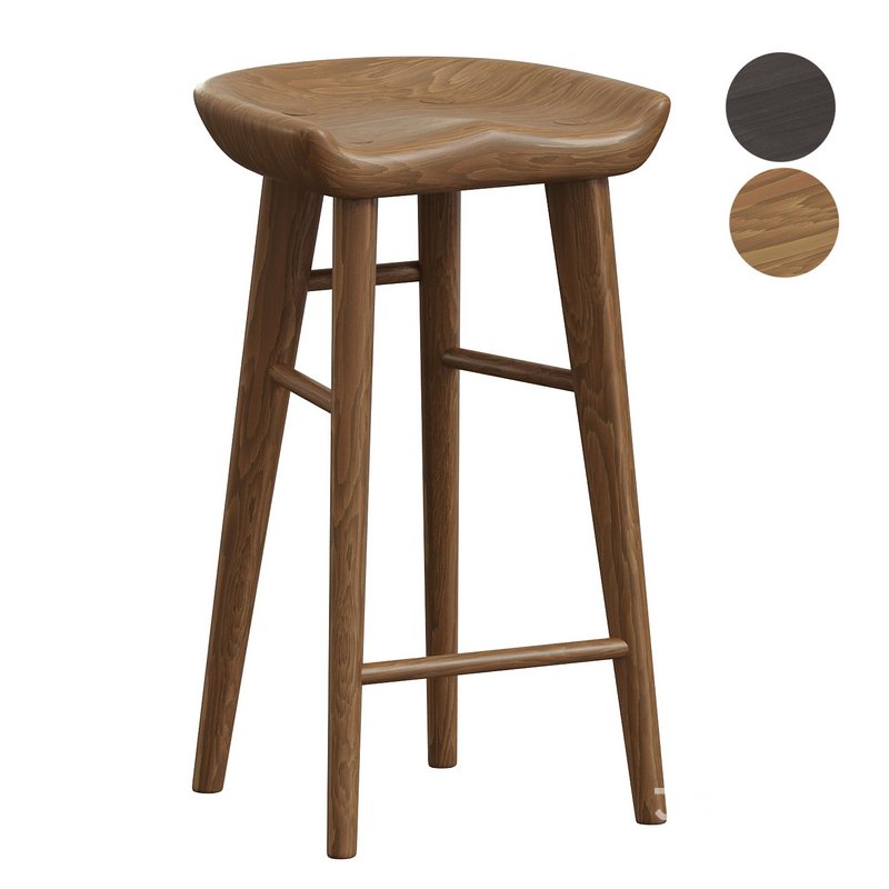 Solid Walnut Carved Seat Dowel Legs Bar Stool Image 2