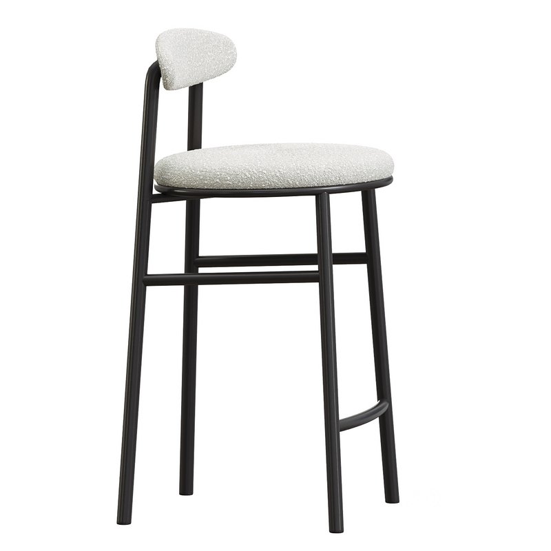 Oneal 65cm Bar Stool Moon White Boucle and Black Legs Image 1