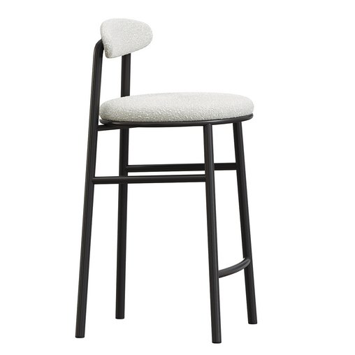 Oneal 65cm Bar Stool Moon White Boucle and Black Legs