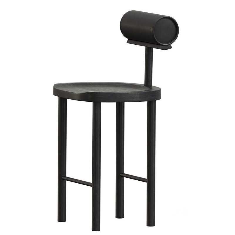 UNA Counter Stool in Black Stained Ash and Upholstered Back by Estudio Persona Image 2