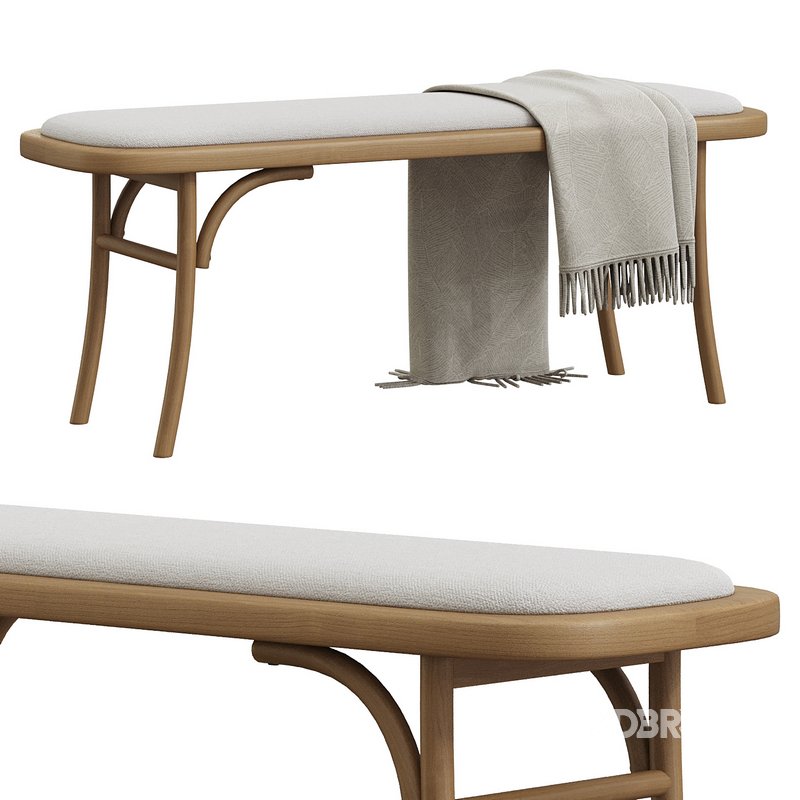 Round Wood Padded Bench Image 2