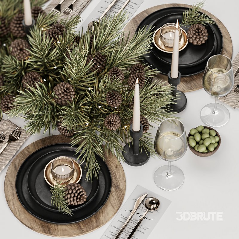 Winter Pine Table Setting Elegance Image 4