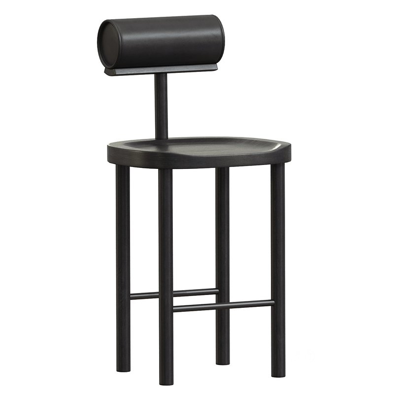 UNA Counter Stool in Black Stained Ash and Upholstered Back by Estudio Persona Image 1