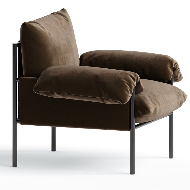 Metal & Velvet Lounge Chair Chocolate Image 1