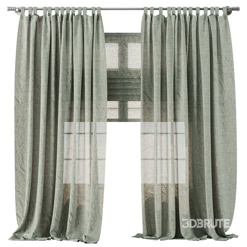 Classic Linen Curtain Set with Metal Rings and Roman shade 63 Image 1