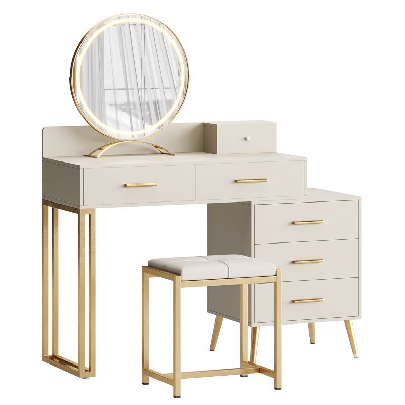 Bureau de coiffeuse avec tabouret et miroir DEL Grosmark Image 3