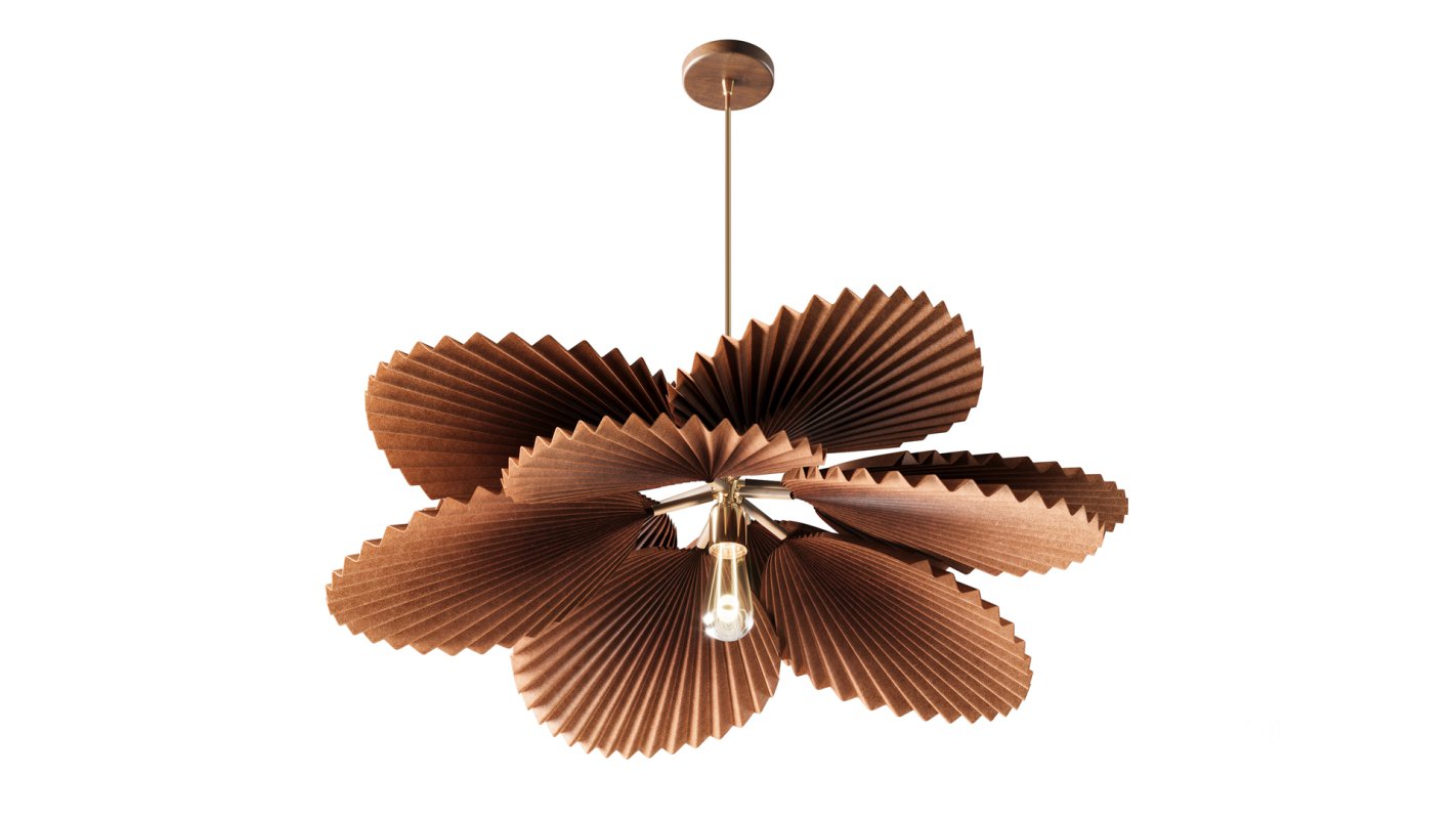 Brown Pleated Flower Palm Leaf Pendant Light Image 4