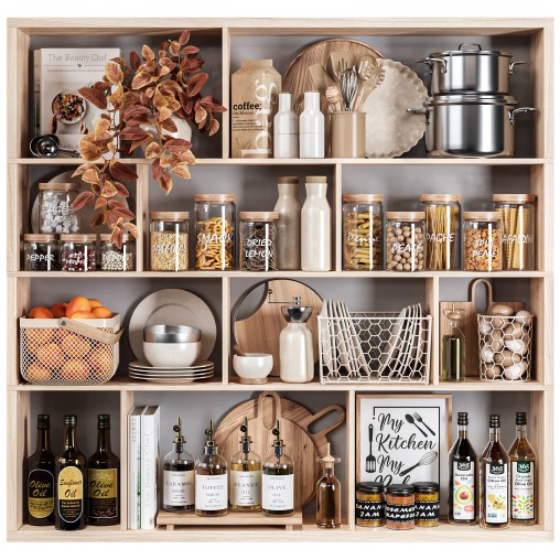 Modern Wooden Kitchen Shelf with Accessories 20