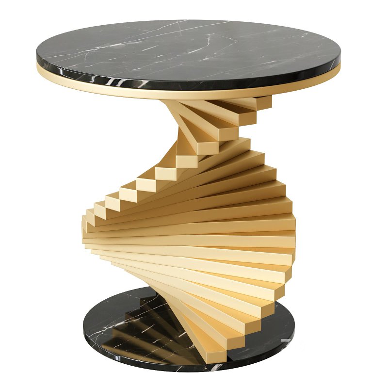 Round Faux Marble Gold Side Table with Metal Frame Image 4