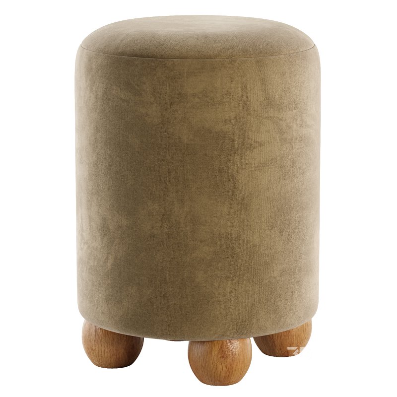 Pouffe with Ball Feet, Mohair Image 2