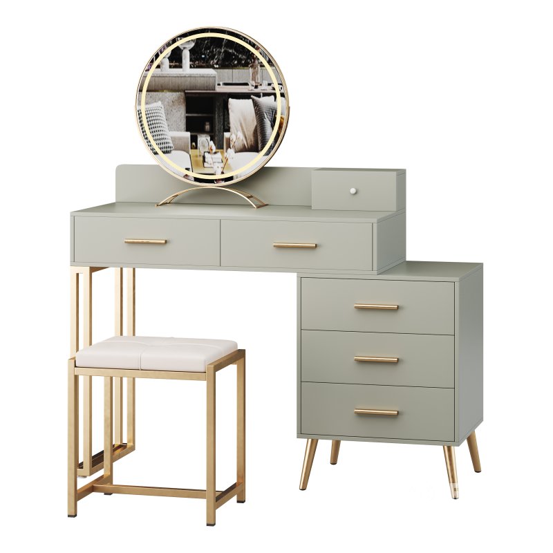 Bureau de coiffeuse avec tabouret et miroir DEL Grosmark Image 8