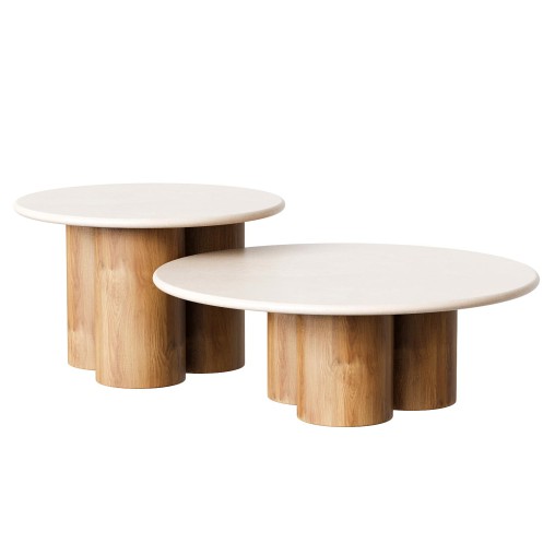 Marble coffee table set Mozo – Light oak
