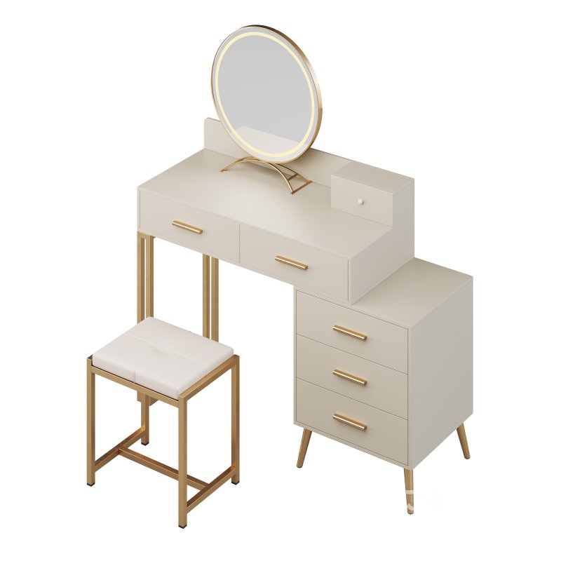 Bureau de coiffeuse avec tabouret et miroir DEL Grosmark Image 6