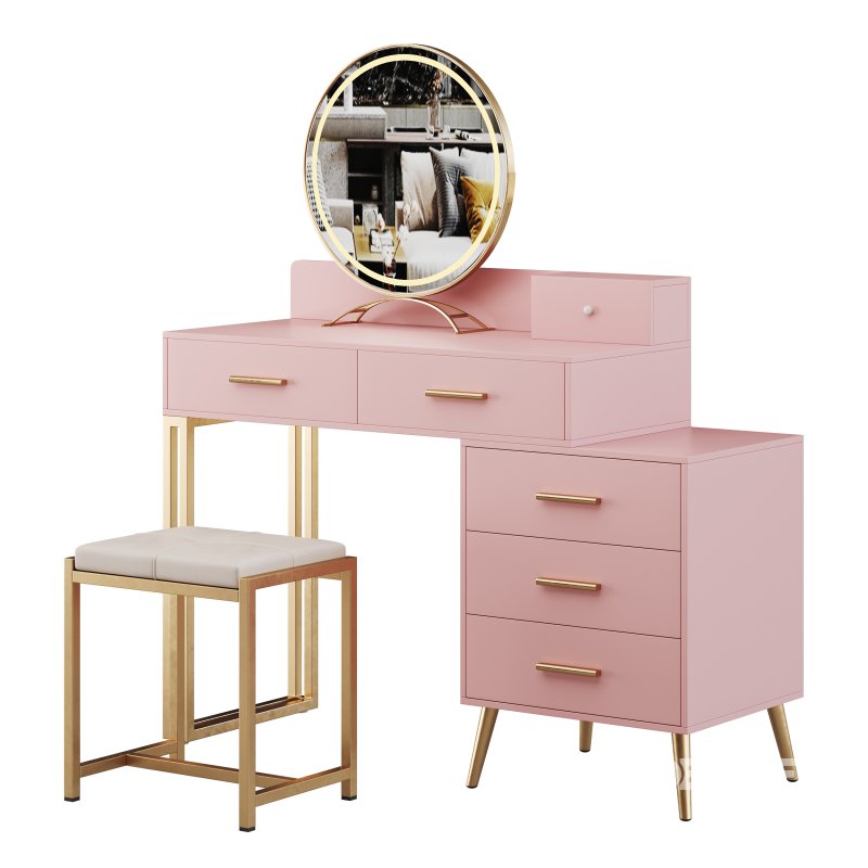 Bureau de coiffeuse avec tabouret et miroir DEL Grosmark Image 4