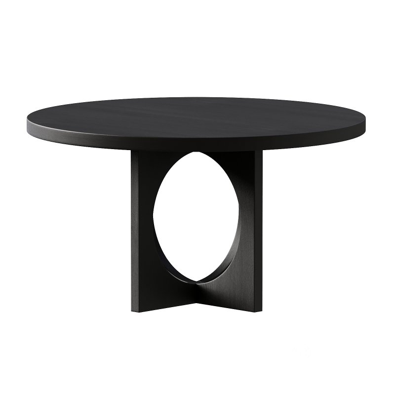 Black Wood Round Geometric Dining Table Image 4