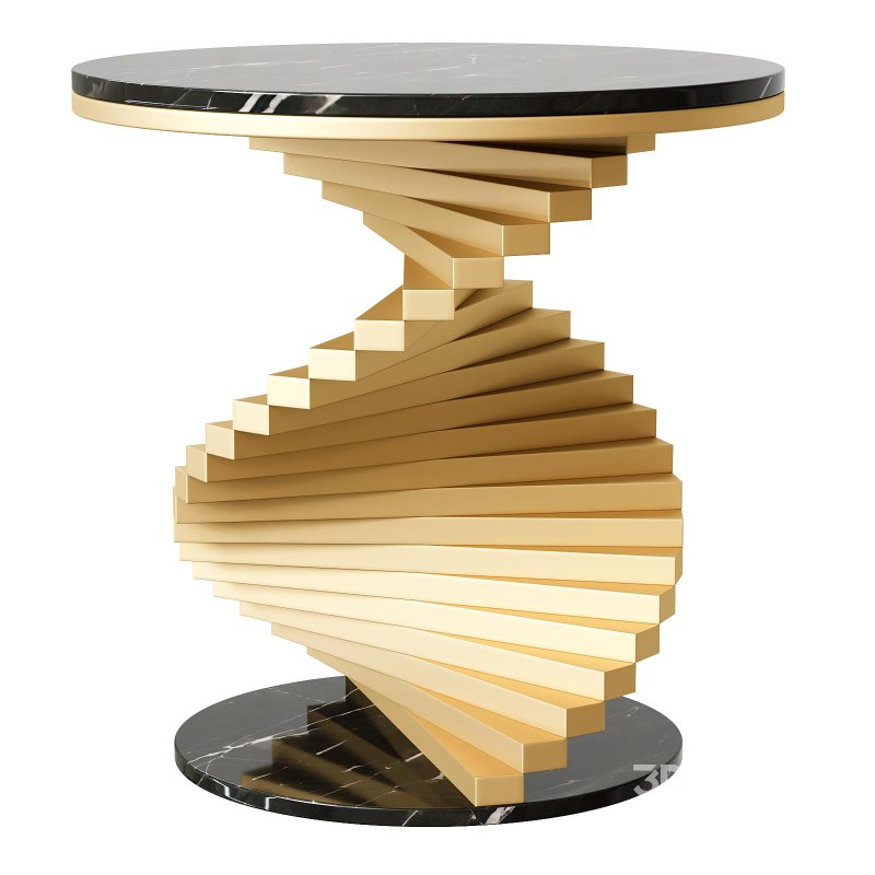 Round Faux Marble Gold Side Table with Metal Frame Image 2