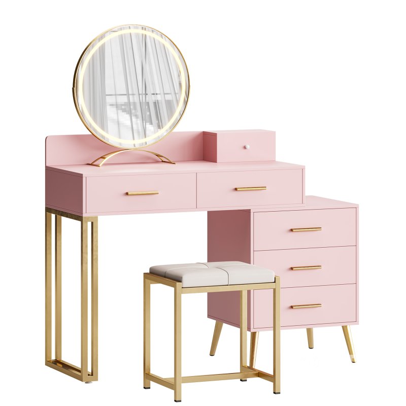 Bureau de coiffeuse avec tabouret et miroir DEL Grosmark Image 2