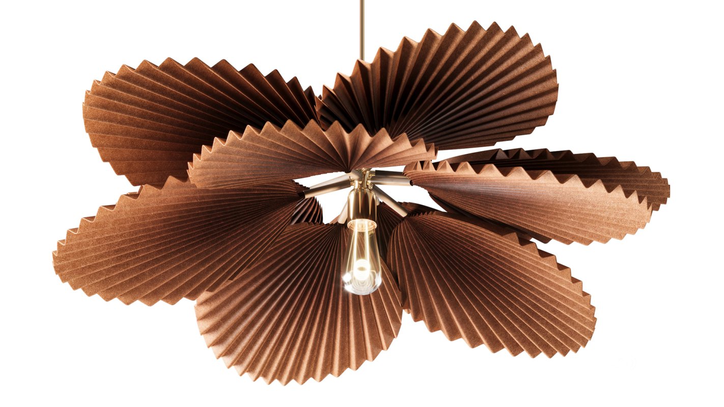 Brown Pleated Flower Palm Leaf Pendant Light Image 5