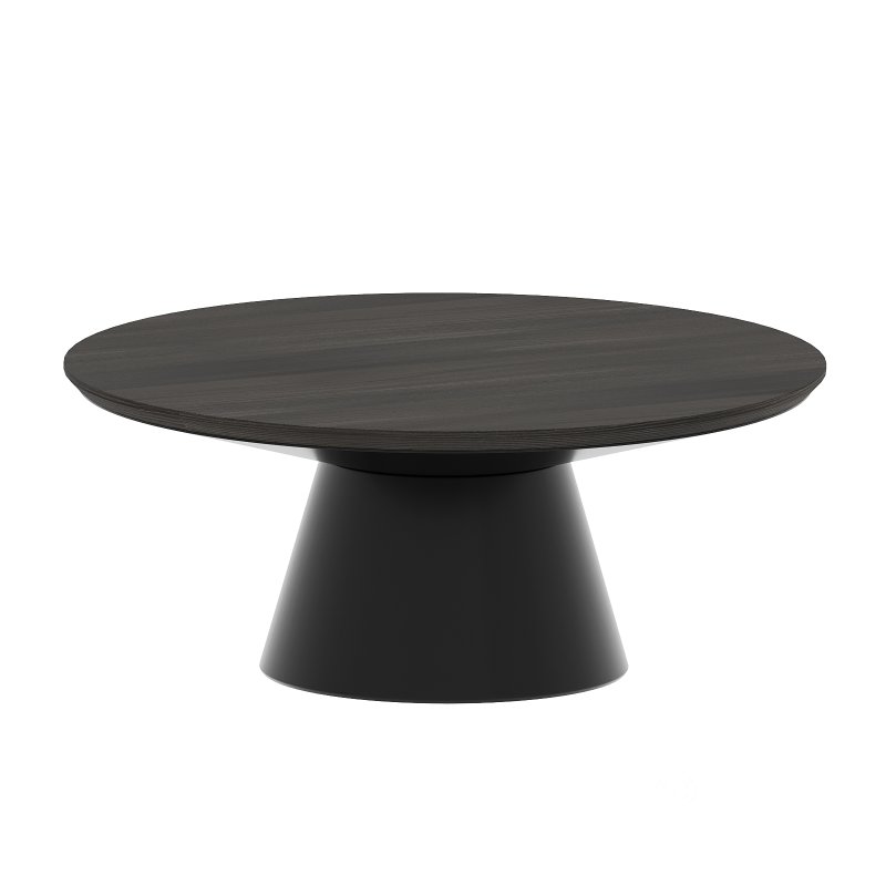 Black Metal Pedetal Base With Brown Wood Top Coffee Table Image 2