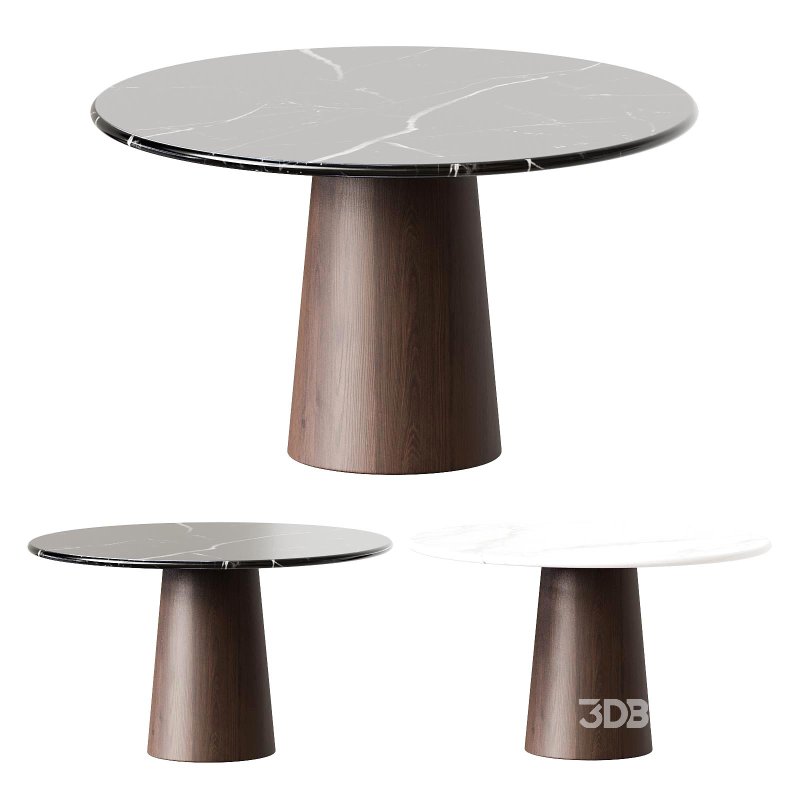 Round Marble Dining Table – Walnut Wood Cylinder Base Image 3