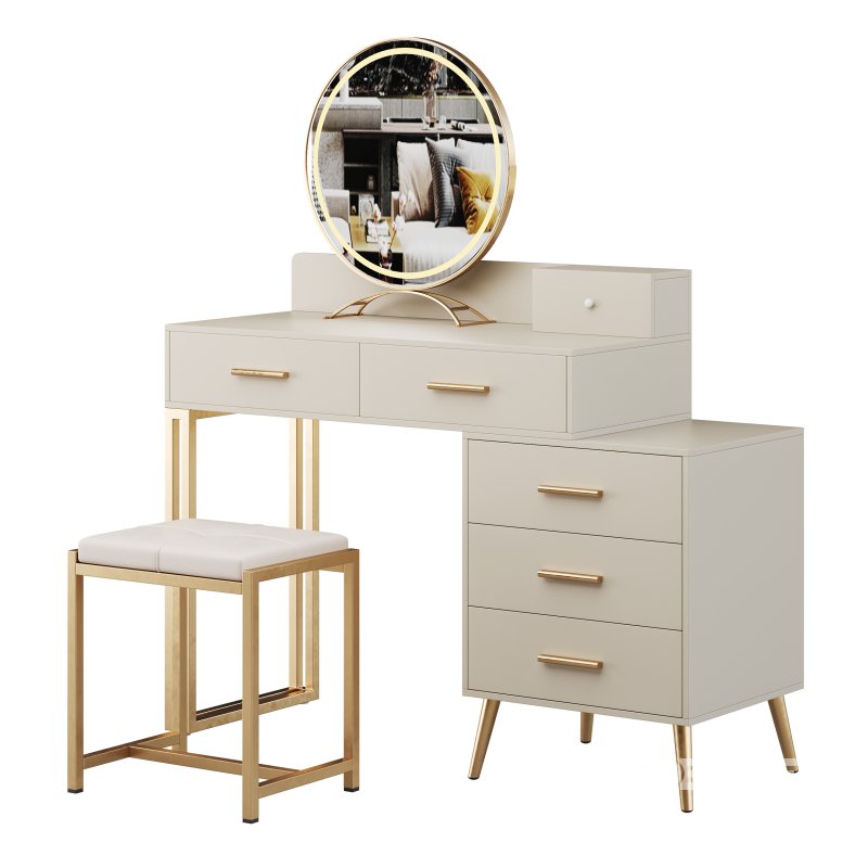 Bureau de coiffeuse avec tabouret et miroir DEL Grosmark Image 7