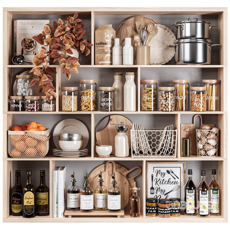 Modern Wooden Kitchen Shelf with Accessories 20 Image 1