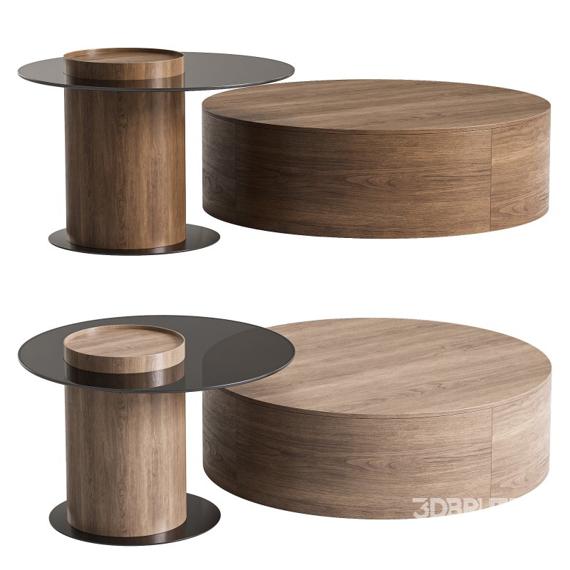 Anita Round Wooden Coffee Table Set Image 1