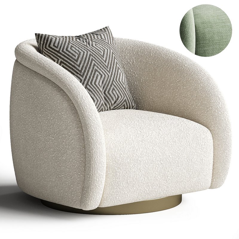 Swivel Armchair In Boucle Fabrics Brushed Brass Base Image 1