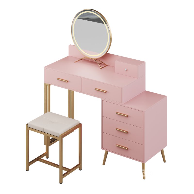 Bureau de coiffeuse avec tabouret et miroir DEL Grosmark Image 5