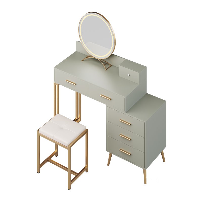 Bureau de coiffeuse avec tabouret et miroir DEL Grosmark Image 9