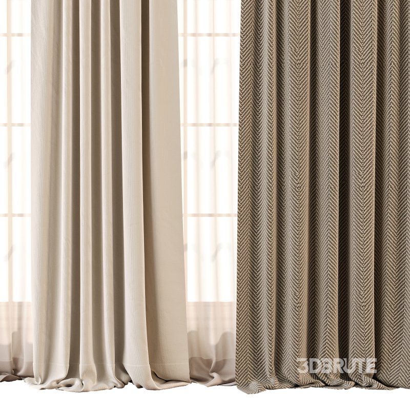 Herringbone and Sheer Curtain Set 71 Image 1