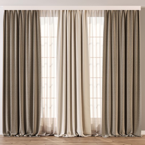 Herringbone and Sheer Curtain Set 71