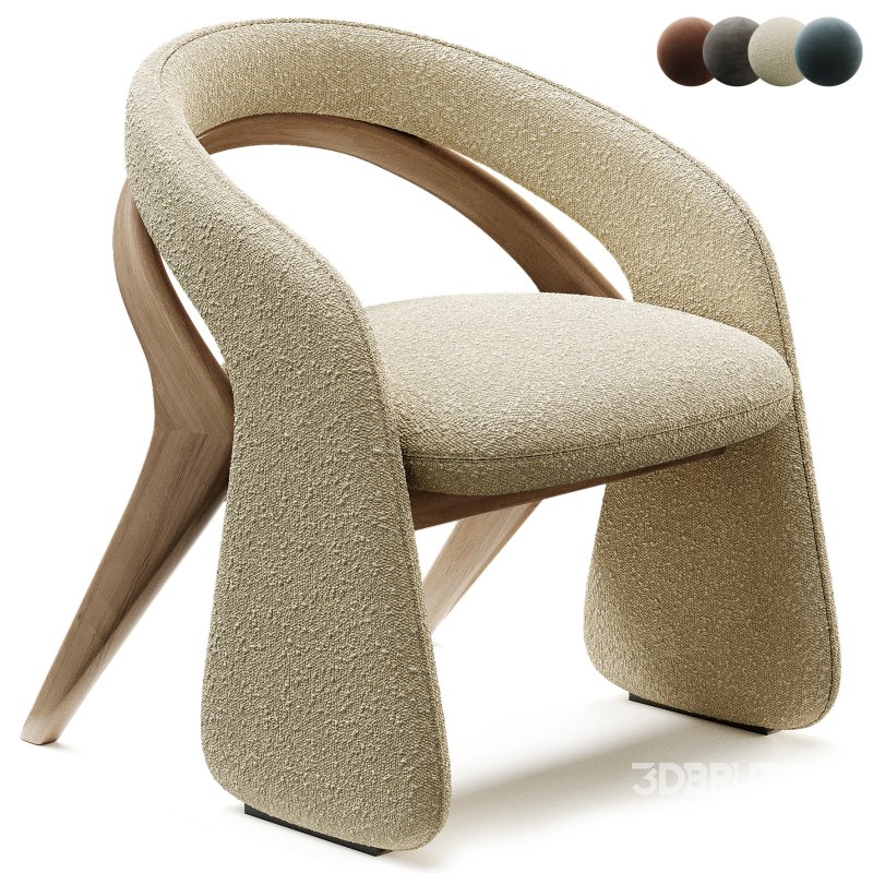OLGA Dining Chair in Walnut and Off White Boucle Image 1