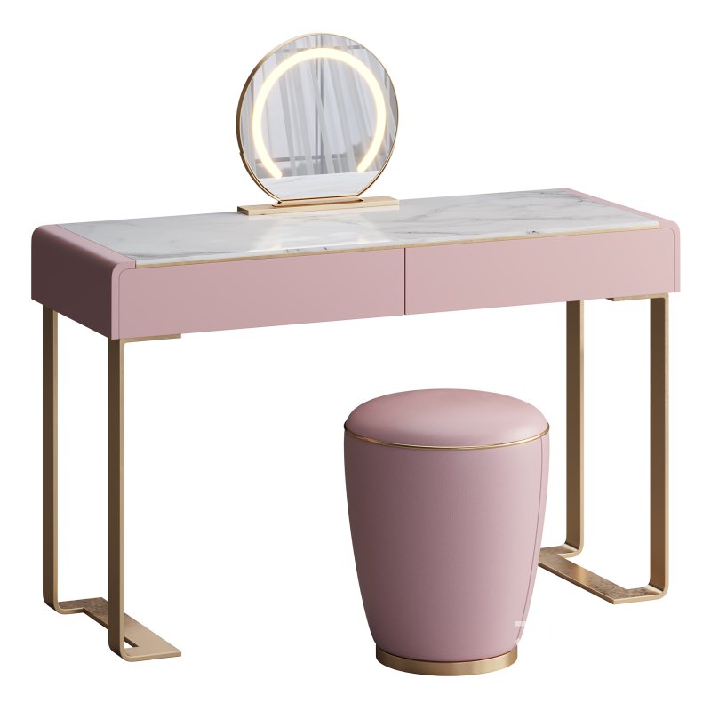 Beige and Gold solid wood Vanity set Image 2