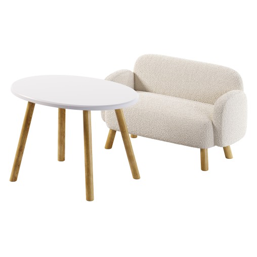 Childrens white sofa and Oval table