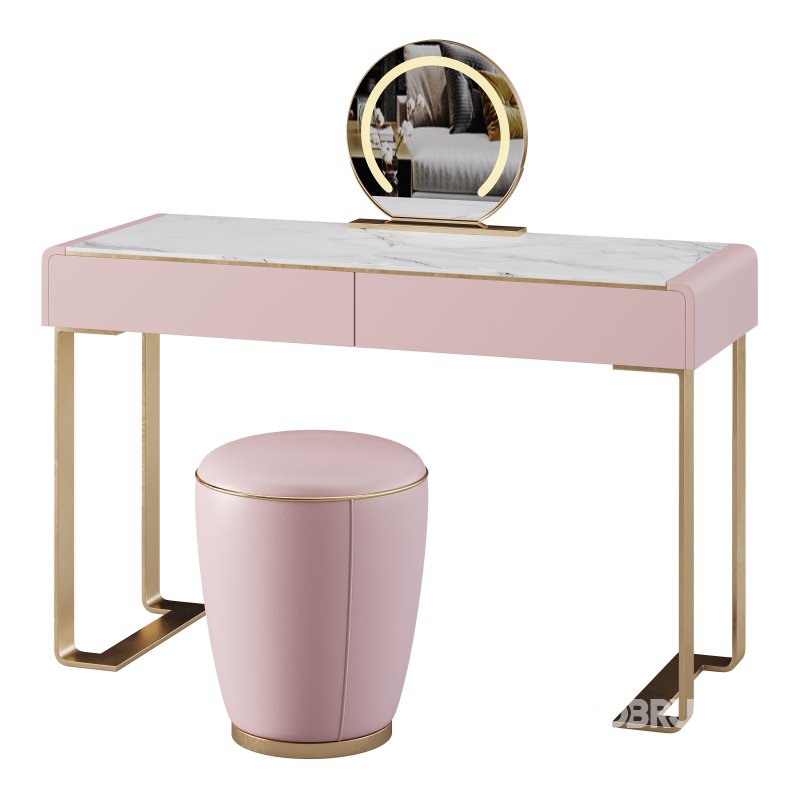 Beige and Gold solid wood Vanity set Image 8