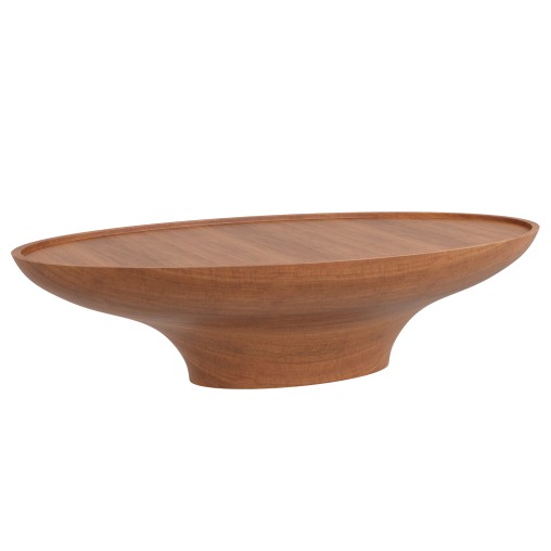Oval Light Brown Oak Wood Coffee Table