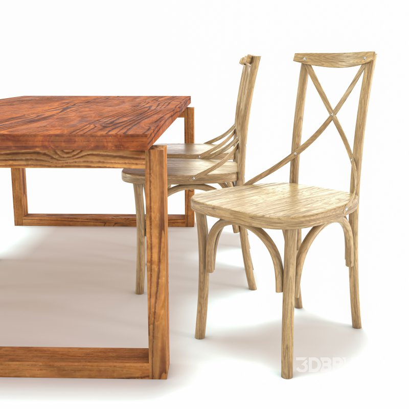 ODGER Table and 6 Teak Cross Back Dining Chair Image 4