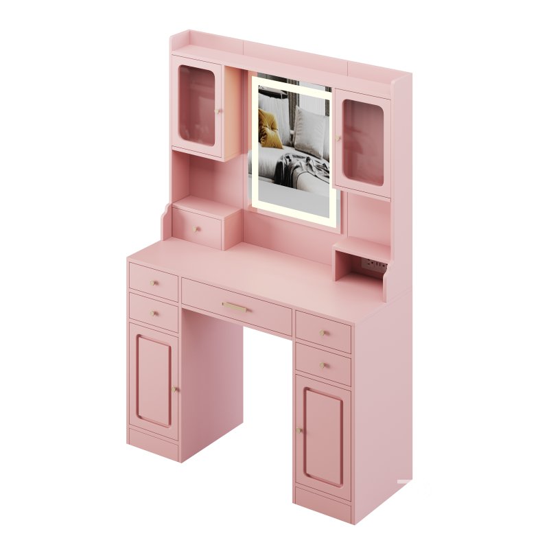 Vanity Desk with LED Lighted Mirror Image 8