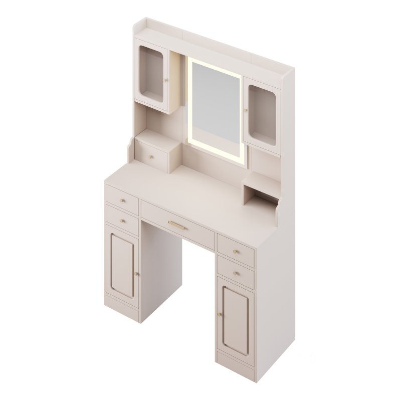 Vanity Desk with LED Lighted Mirror Image 4