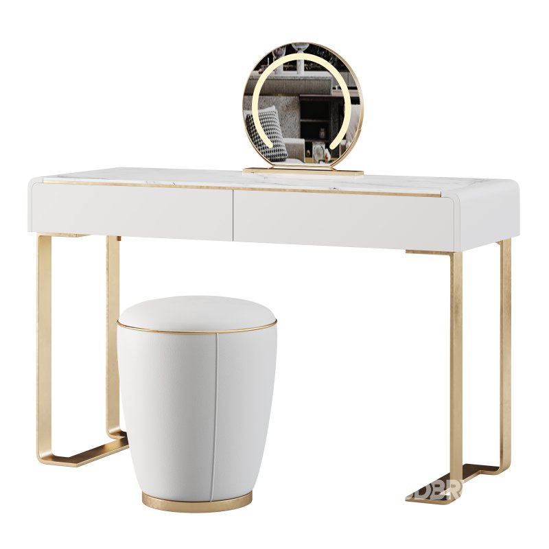 Beige and Gold solid wood Vanity set Image 6