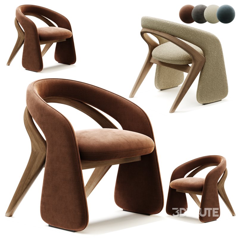 OLGA Dining Chair in Walnut and Off White Boucle Image 3