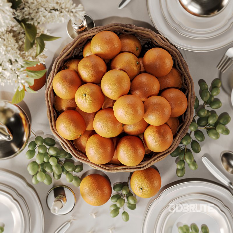 Elegant Dining Table with White Lilac Flowers and Fruit Basket Image 3