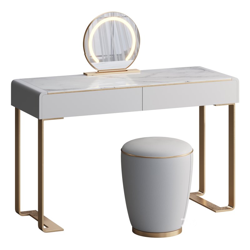 Beige and Gold solid wood Vanity set Image 3