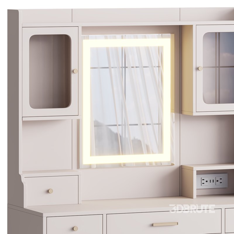 Vanity Desk with LED Lighted Mirror Image 12