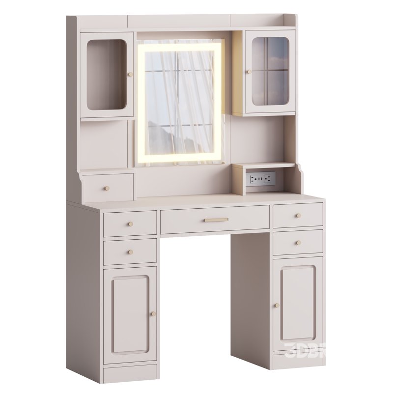 Vanity Desk with LED Lighted Mirror Image 2