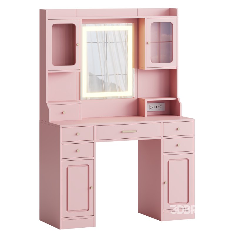 Vanity Desk with LED Lighted Mirror Image 6