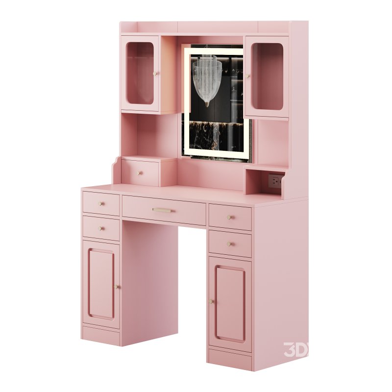Vanity Desk with LED Lighted Mirror Image 9