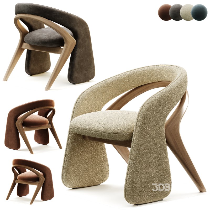 OLGA Dining Chair in Walnut and Off White Boucle Image 5