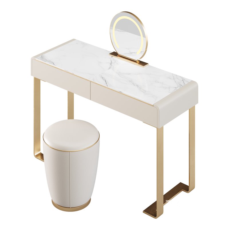 Beige and Gold solid wood Vanity set Image 4